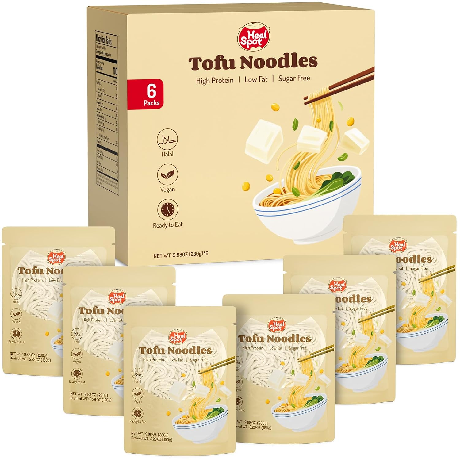 Detalle de HealSpot Tofu Noodles, Ready-to-Eat Soy Ramen, 11g Protein, 4g Net Carbs