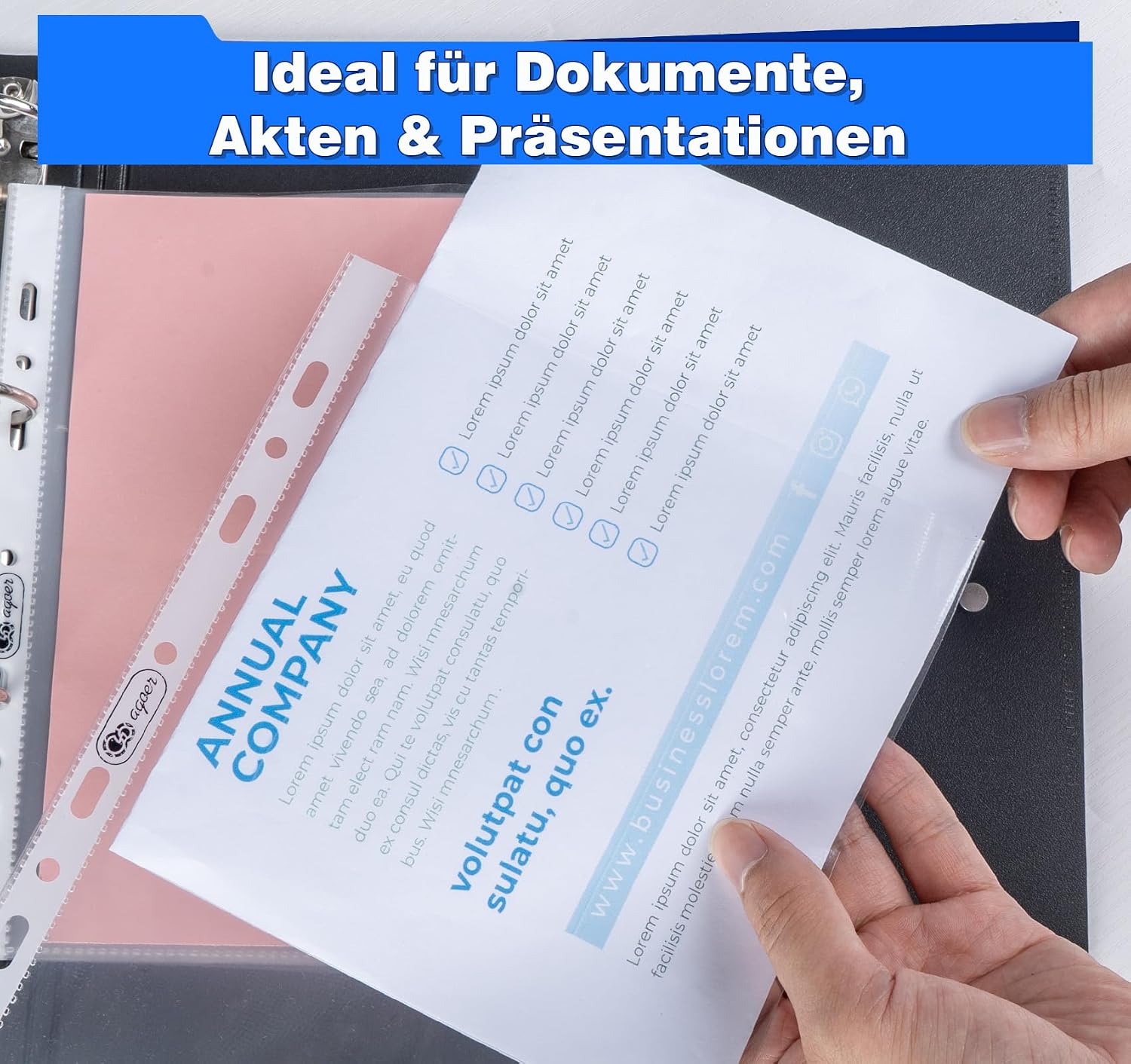 Detalle 2 de 100 Klarsichtfolien A5 Extra Stark von A5 Prospekthüllen (DIN A5, 7-Loch, transparent) für Schule & Büro