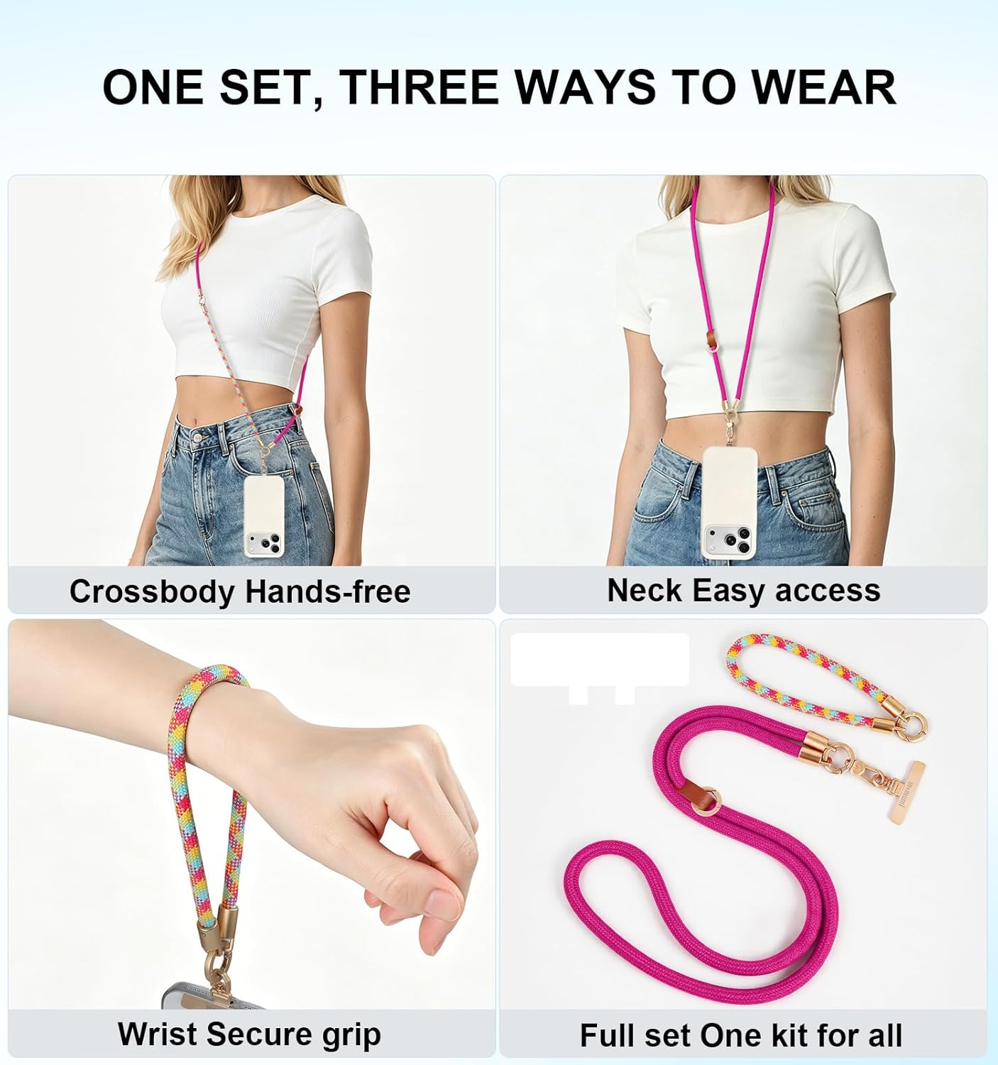 Detalle de memumi 3‑in‑1 Crossbody Phone Lanyard: Universal Neck, Crossbody and Wrist Strap