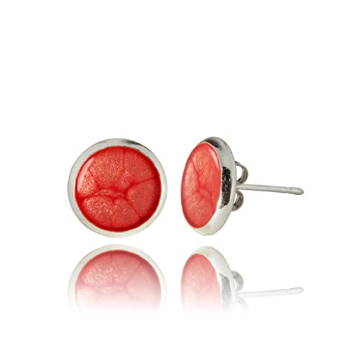 Detalle de Pendientes Aretes Lujo Pequeño - Estilo 17 Redondo Rojo Luz Plata | Dragon Porter