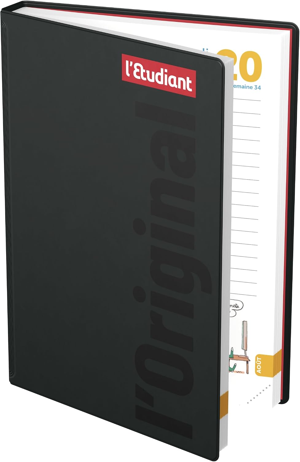 Detalle 2 de L'ETUDIANT ORIGINAL NOIR Agenda Scolaire 2026-2027 – 1 jour par page, format 15x20 cm, couverture moulée