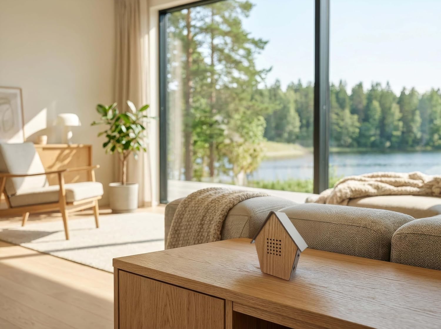 Detalle de Northpoint Naturgeräuschebox Vogelgesang – Bewegungsmelder, Echtholz, USB-C, Wandhalterung