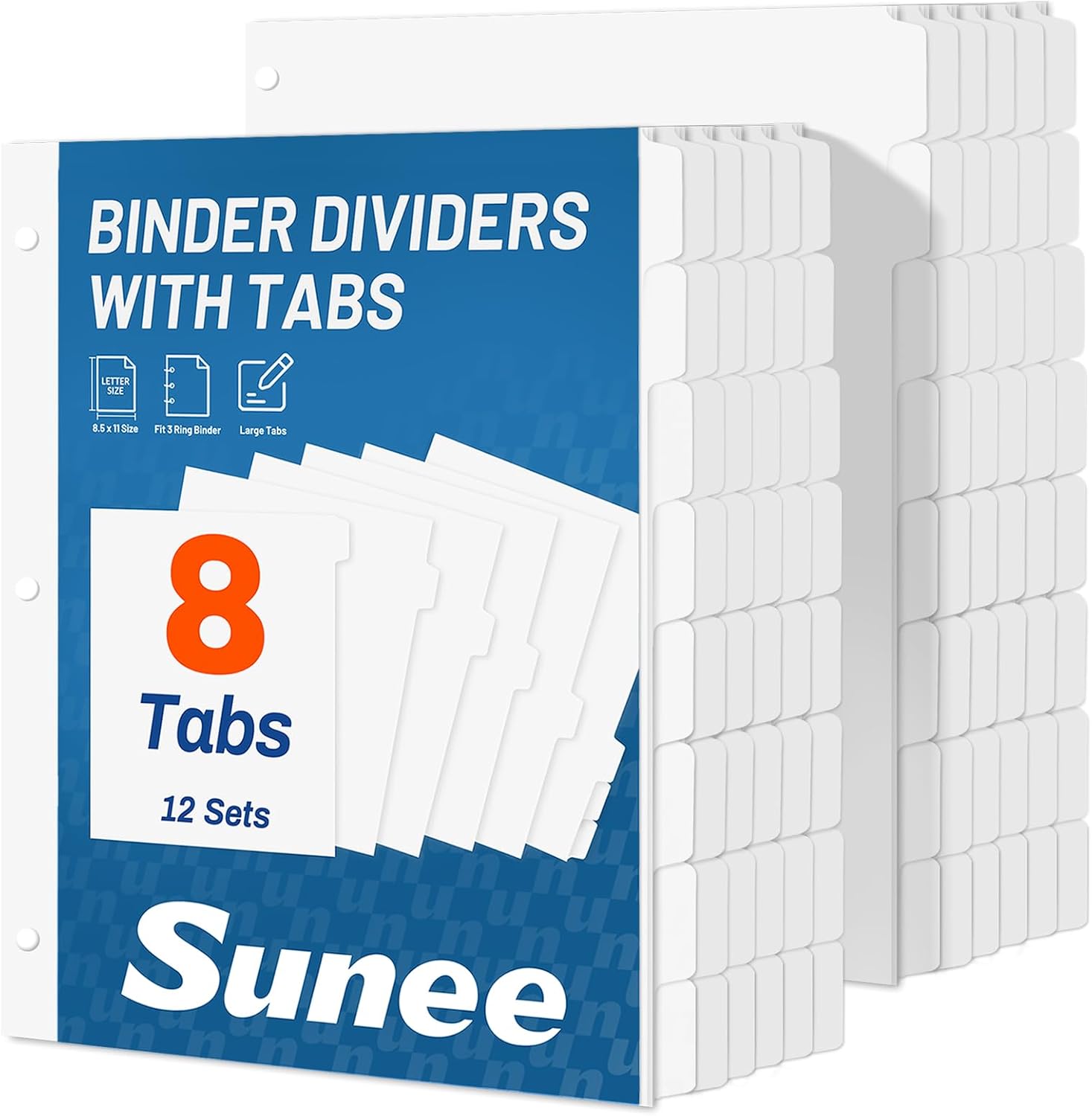 Detalle de SUNEE White Tab -12 Set Binder Dividers, Letter Size, 8 Tabs, 96 Count