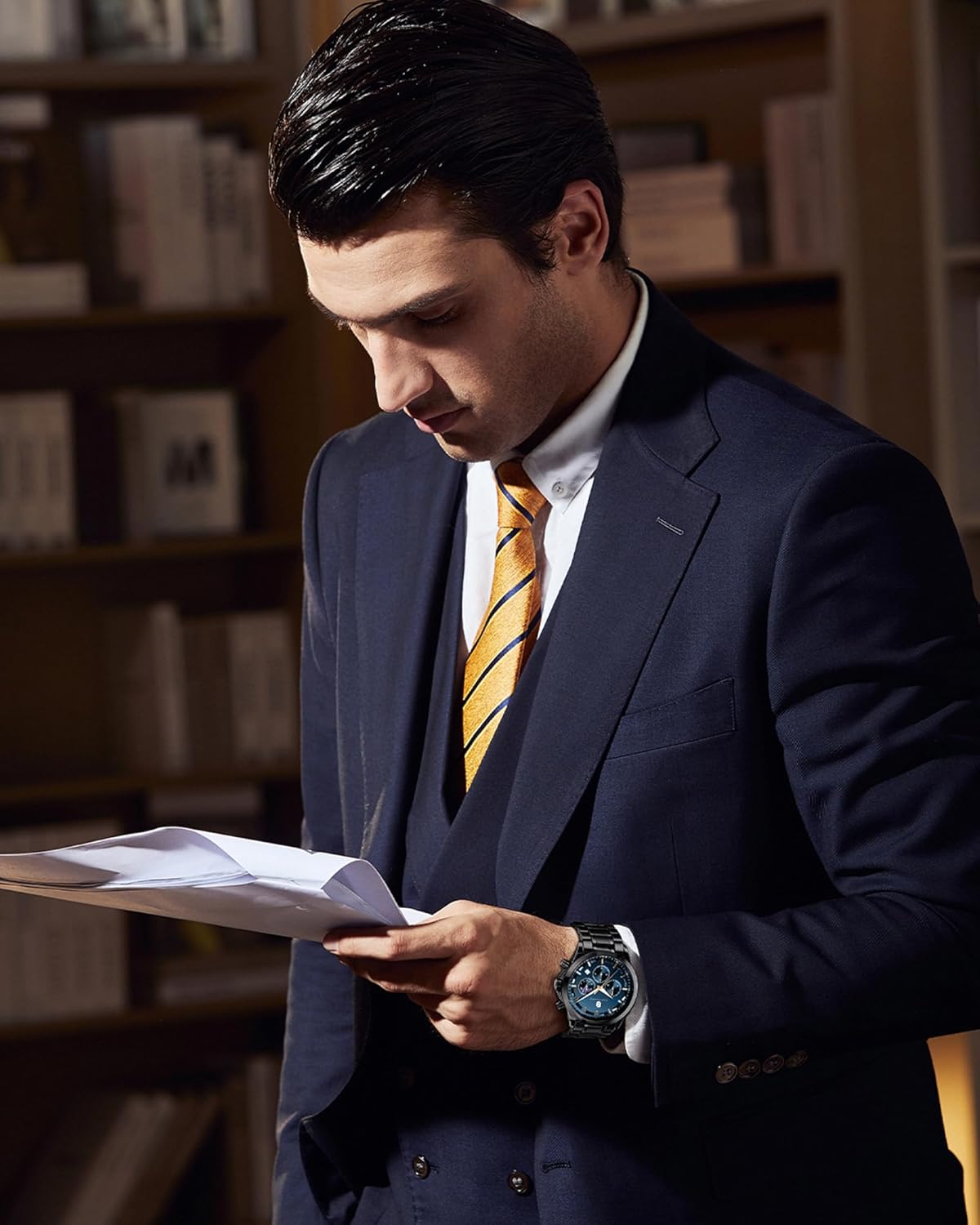 Detalle de BENYAR Montre Homme Chronographe Étanche avec Calendrier — Bracelet Cuir/Acier Inoxydable