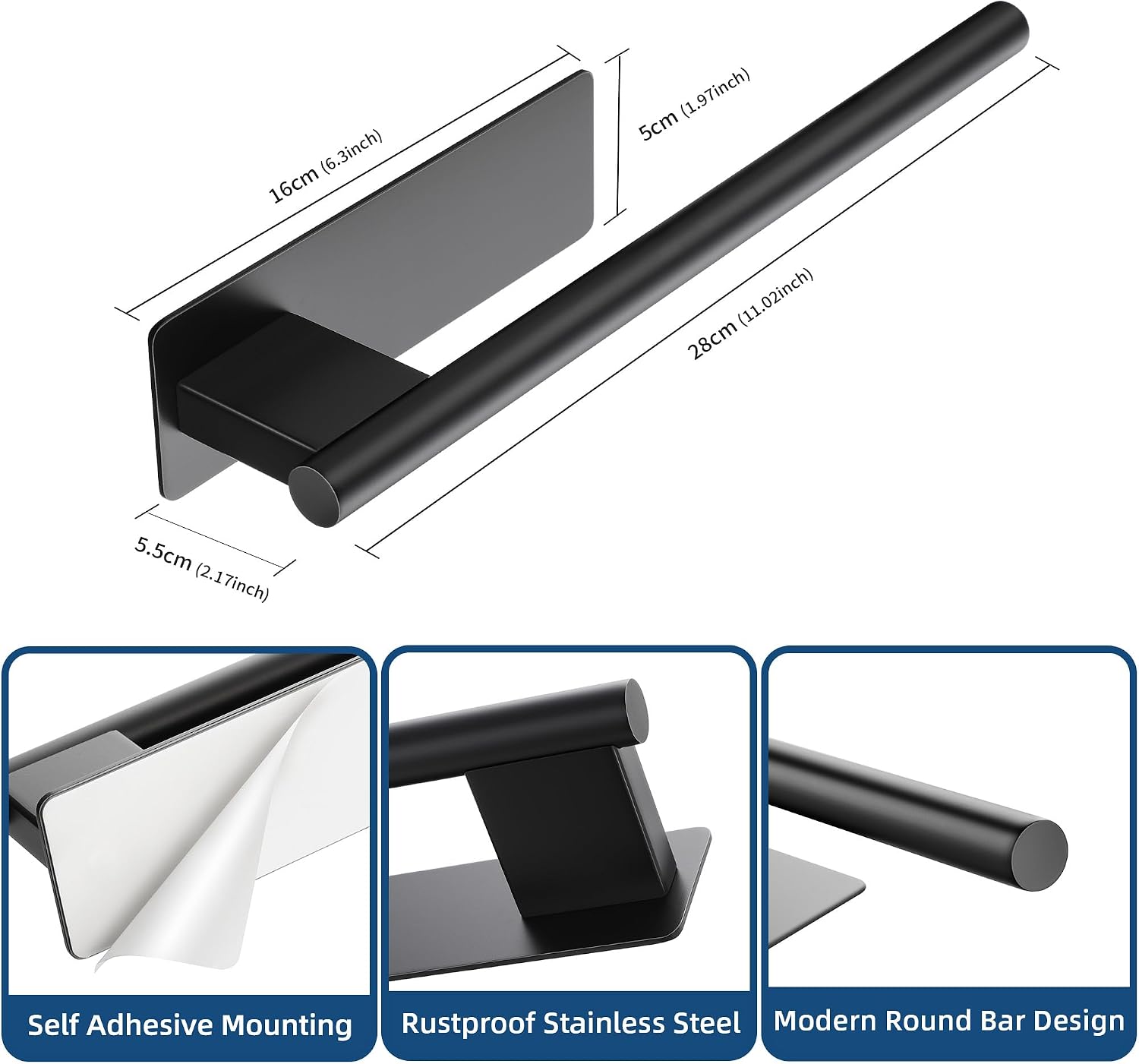 Detalle 1 de ALΟCEO ALOCEO towel rail 28 cm matte black