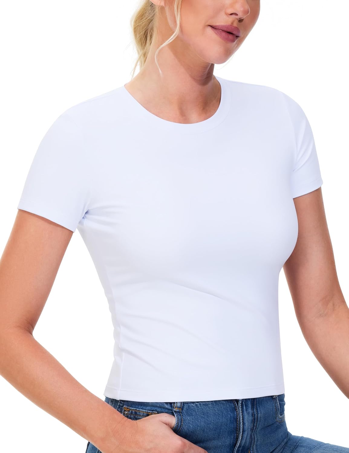 Detalle de Women’s Gym Tops Short Sleeve Slim Fit Breathable Performance T-Shirt (80% polyamide, 20% spandex)