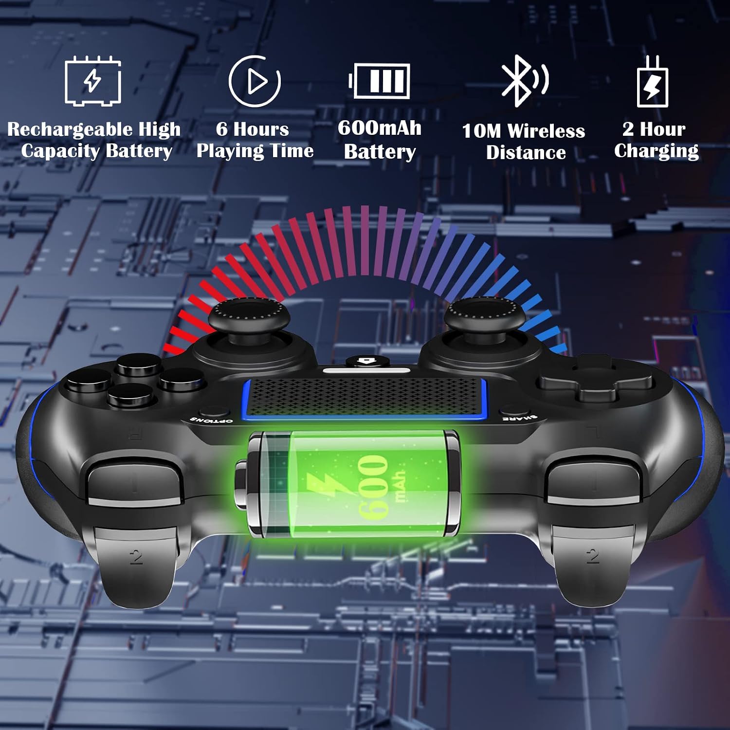 Detalle de CHEREEKI Wireless Controller PS4 mit Gyro, 600 mAh