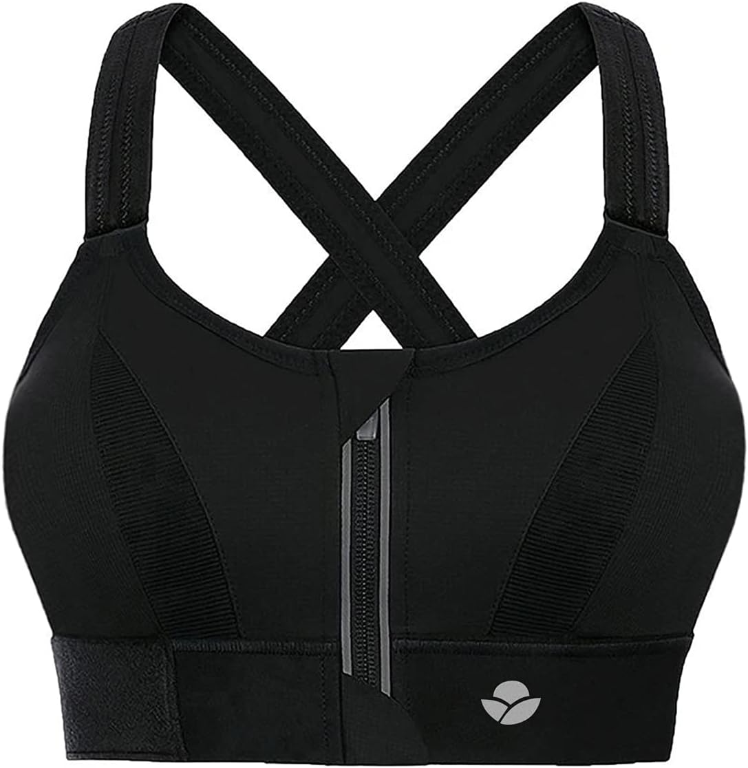 Detalle de YIANNA Women High Impact Sports Bra (Plus Size) with Zip Front & Removable Padding