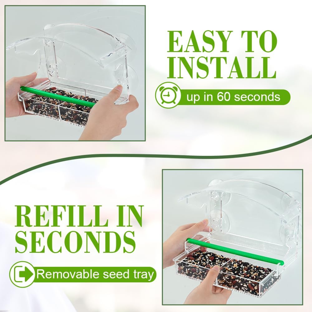 Detalle 2 de OFFCUP Window Bird Feeder with 4 Suction Cups and Removable Seed Tray