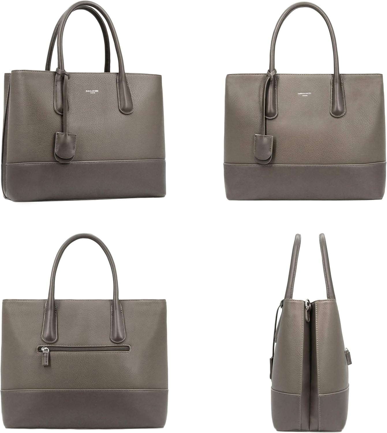 Detalle de David Jones Grand sac à main pour femme marron taupe – grand cabas 2 compartiments PU style cuir