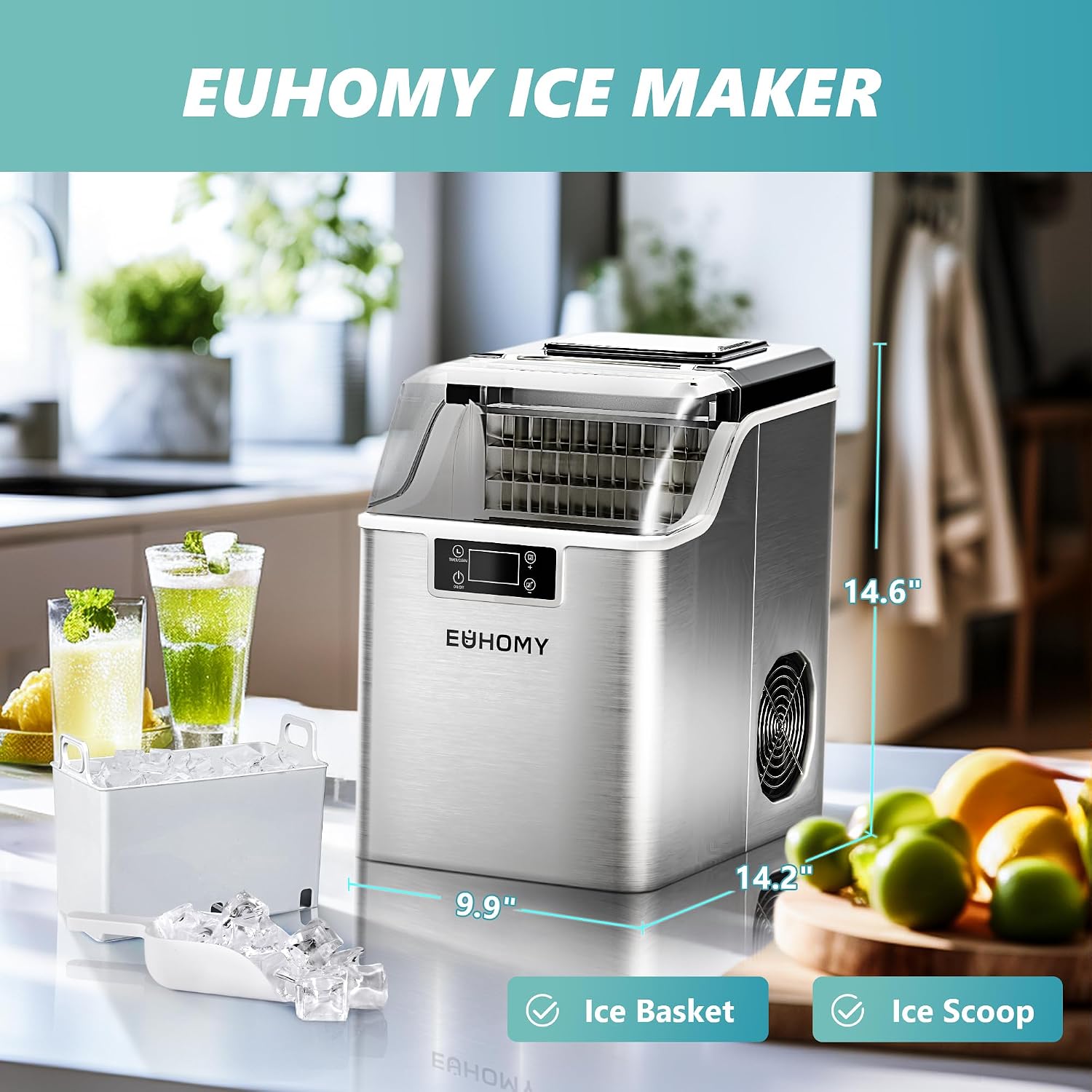Thumbnail 6 de EUHOMY Countertop Ice Maker, 45 lb/day, Adjustable Ice Thickness