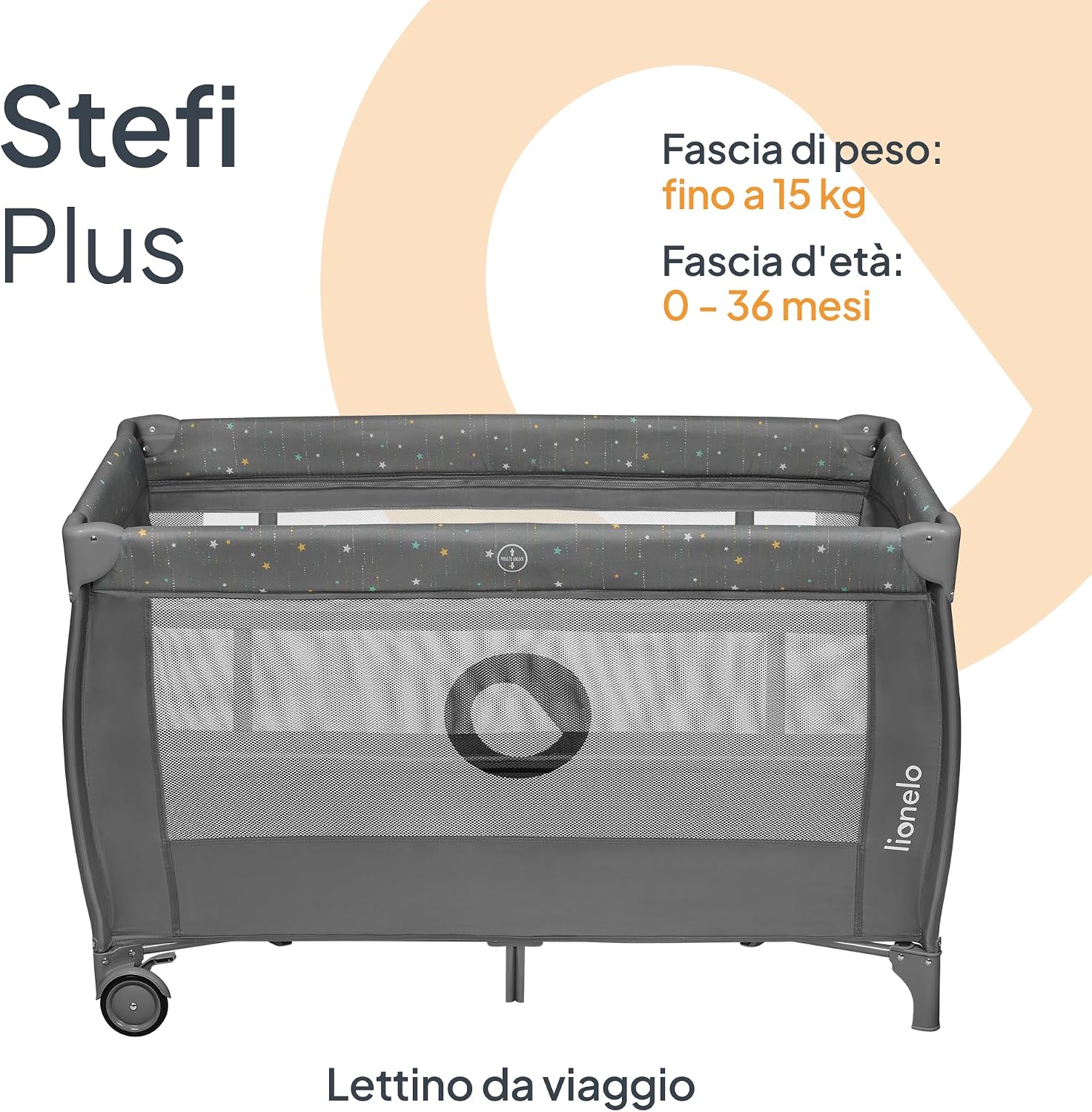 Thumbnail 1 de Lettino da Viaggio STEFI PLUS di Lionelo: pieghevole, con materasso e 2 livelli per bambini 0–3 anni