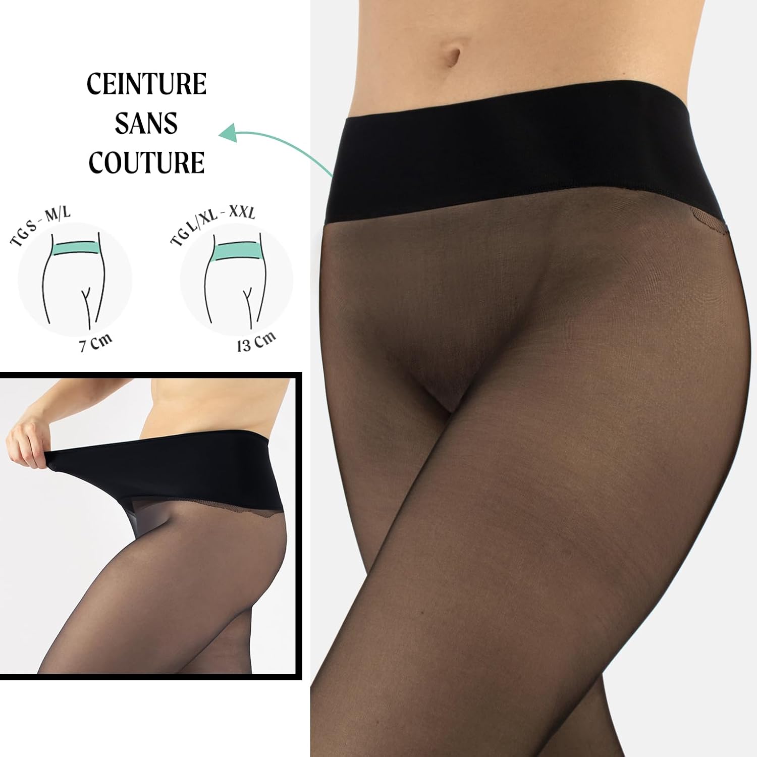 Detalle de CALZITALY Collants Voiles sans Coutures – 15 DEN, sans couture, 3D, Made in Italie