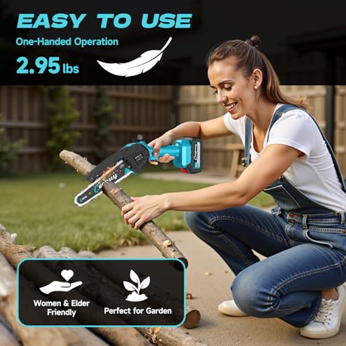 Thumbnail 6 de Mini motosierra a batería CEEPUY de 6 pulgadas (2×4000mAh) con engrase automático