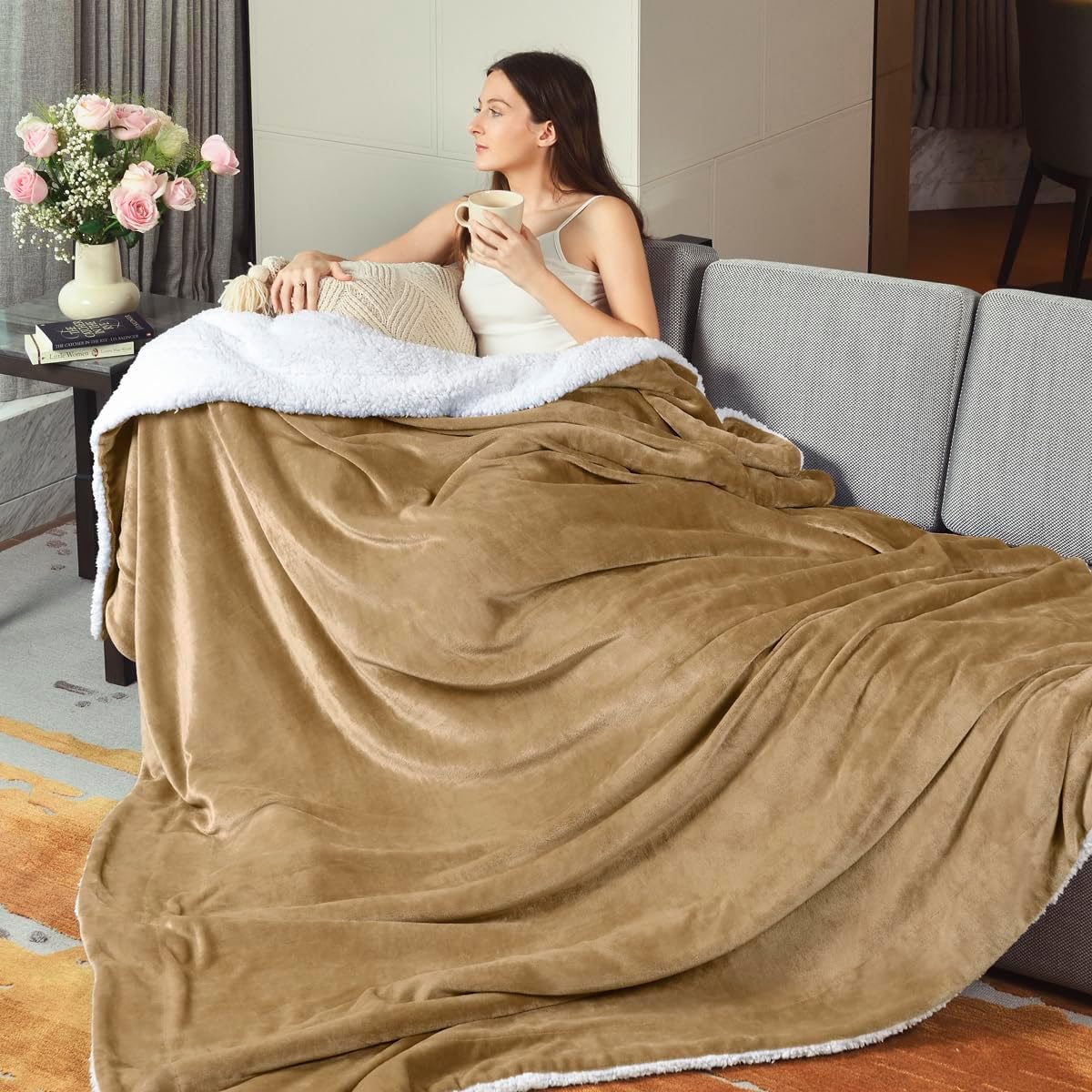 Thumbnail 6 de KAWAHOME SFBQU6023 Sherpa Fleece Queen Blanket, 500 GSM, Camel
