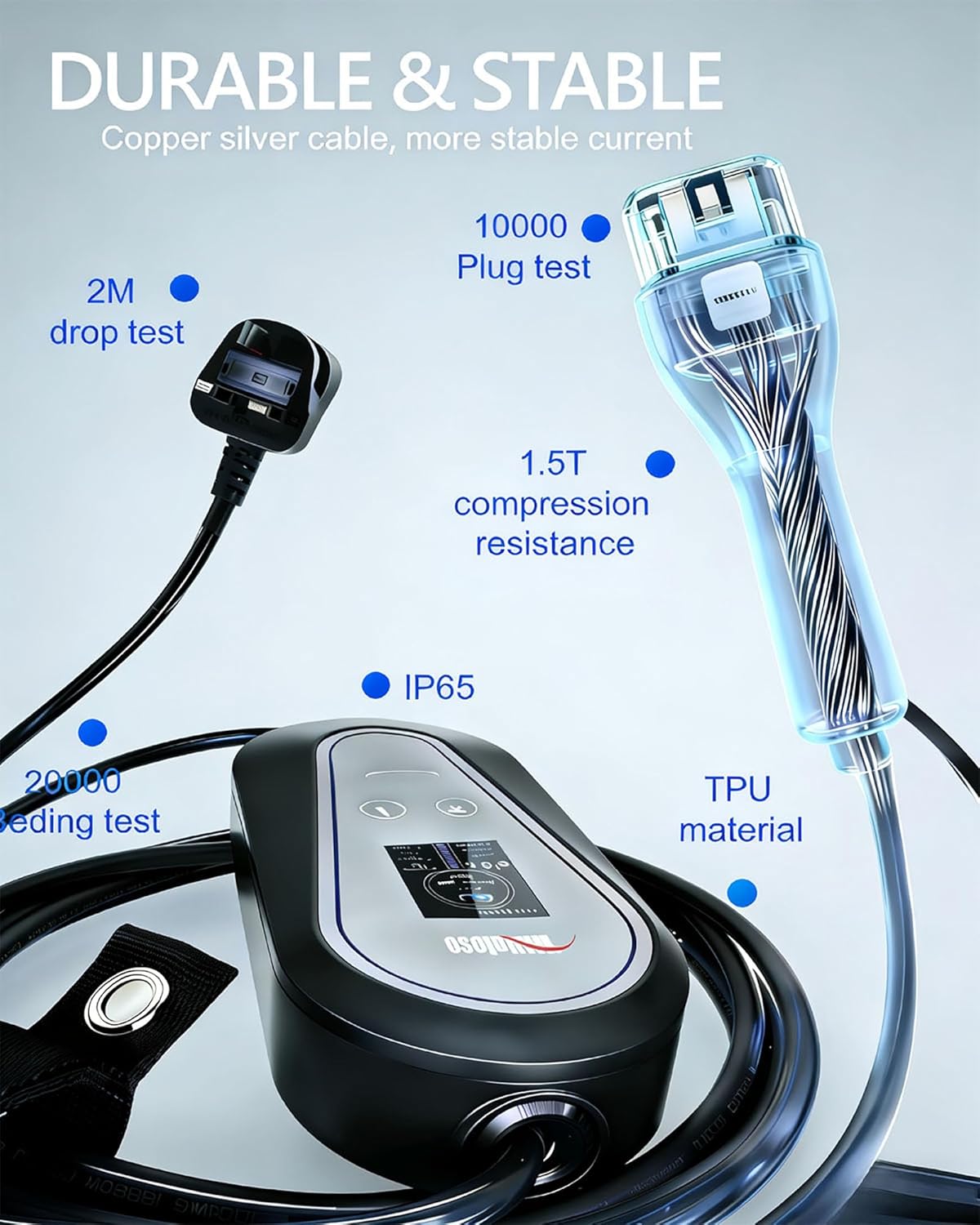 Thumbnail 5 de Waveloso Type 2 to 3 Pin EV Charger Cable (10.4m) with LED Screen, 6/8/10A Adjustable Current and Timing Delay