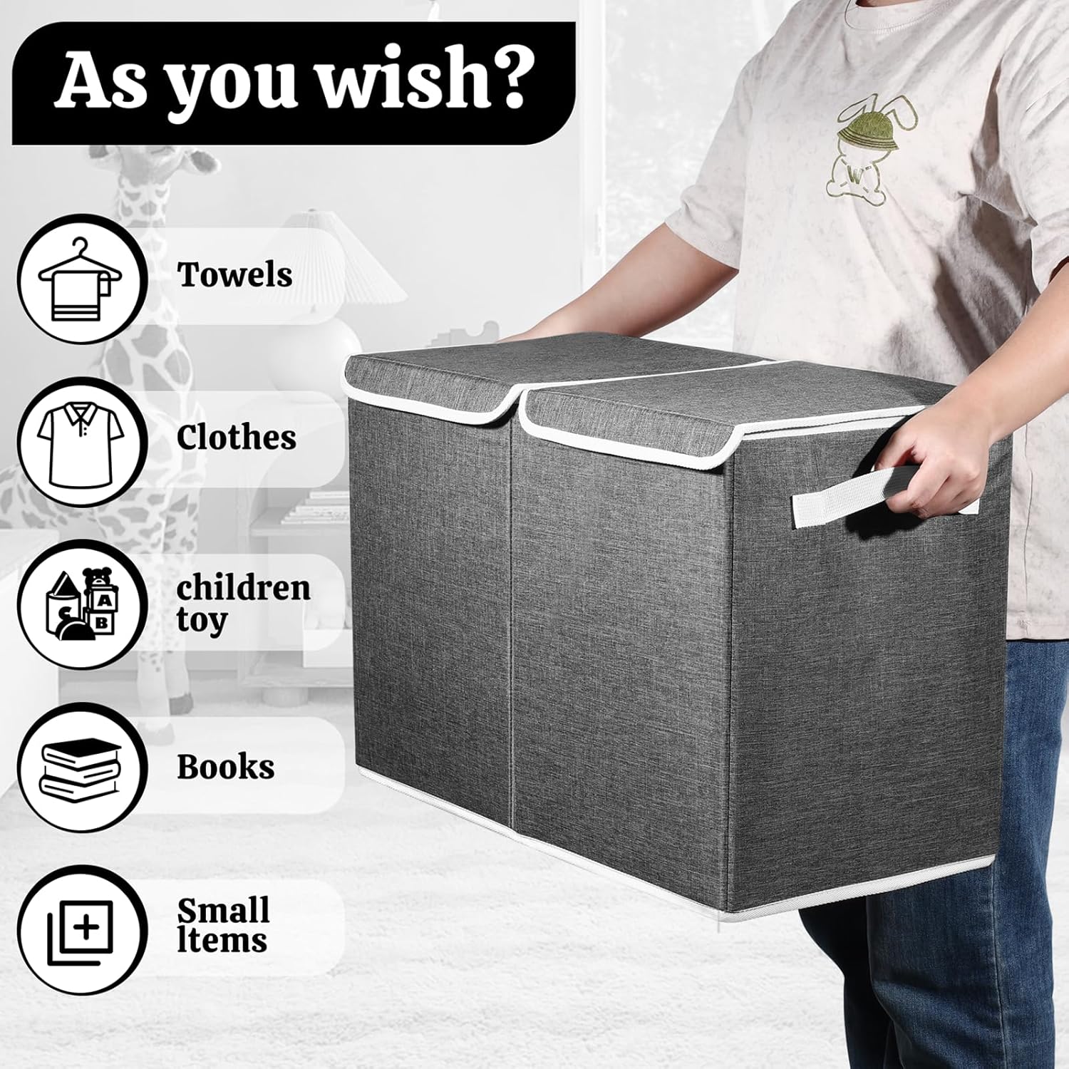 Thumbnail 5 de Linkmonde foldable kids toy storage box with lid & handle (58x30x39cm) in grey