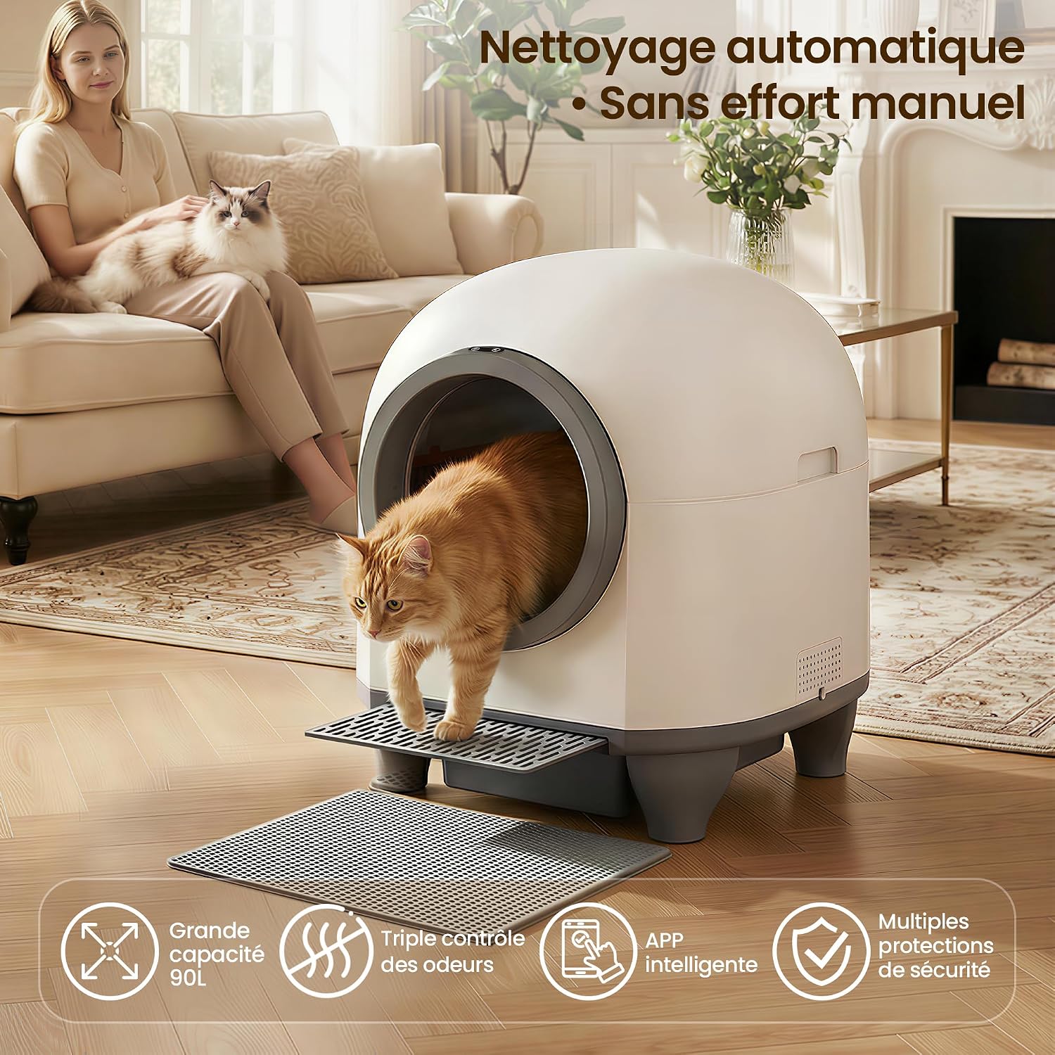 Detalle 2 de Devoko MW-0769E-FR automatische kattenbak van 90 liter met appbediening