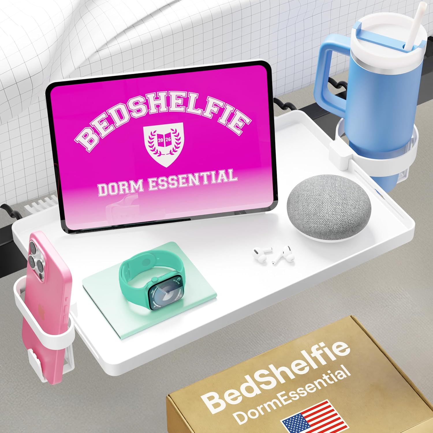 Detalle de BedShelfie Bedside Shelf for Dorm Bedside Storage – Clip-On Floating Nightstand