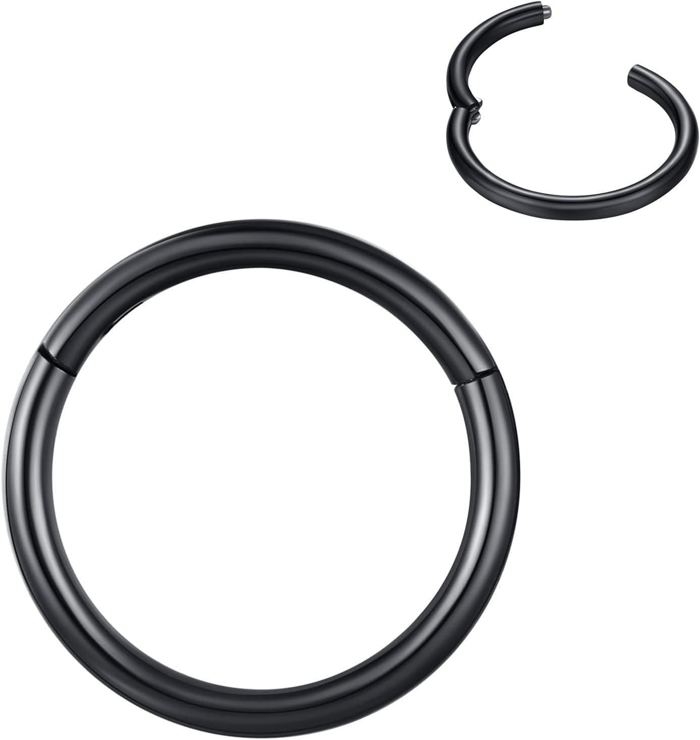 Detalle de BLESSMYLOVE Nasenring Hoop aus 316L-Chirurgenstahl – Clicker-/Klapp-Segmentring, 0,8 mm Stegstärke, schwarz