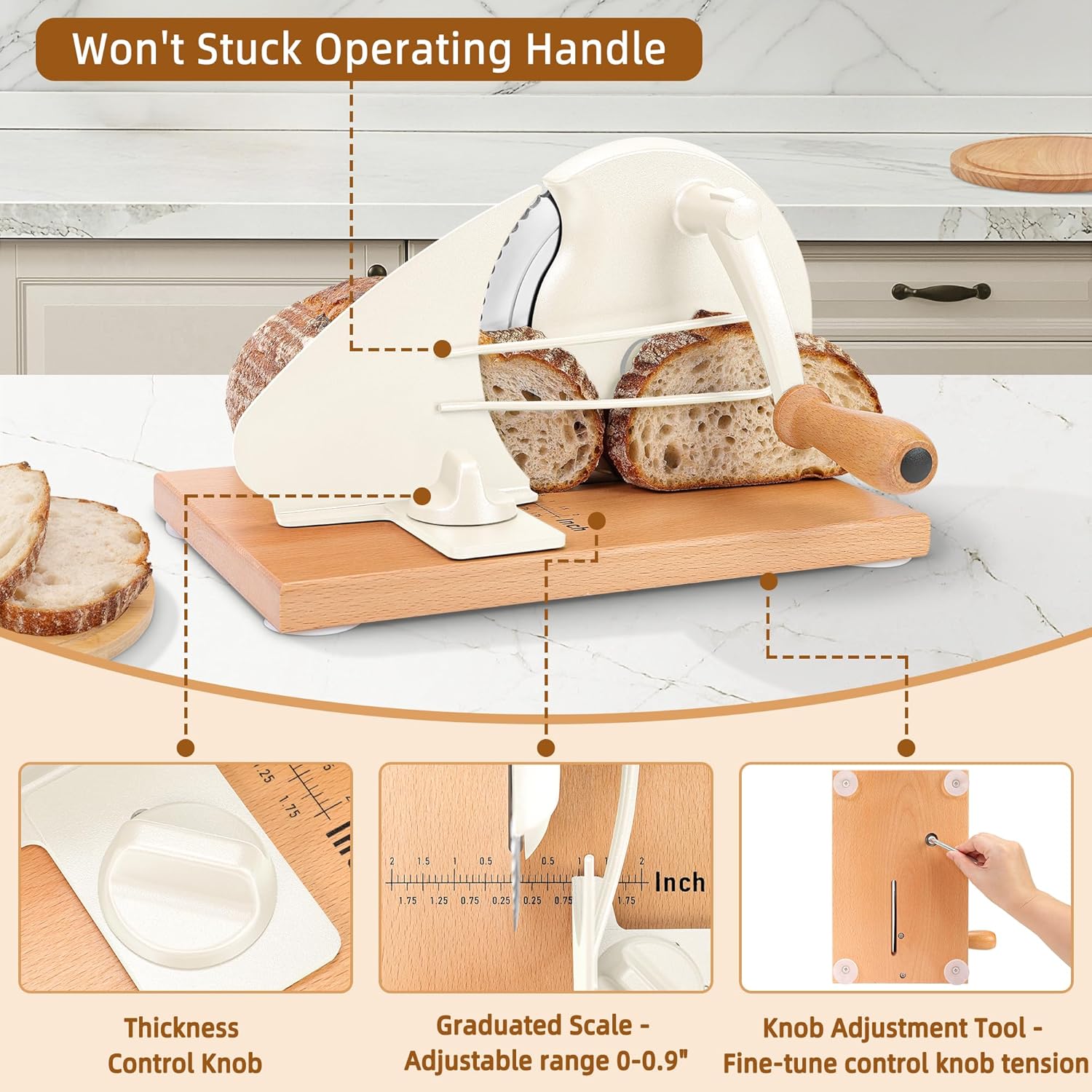 Thumbnail 2 de CAWIU Upgraded Manual Bread Slicer for Homemade Sourdough — Adjustable Thickness Cutter with Hand Crank