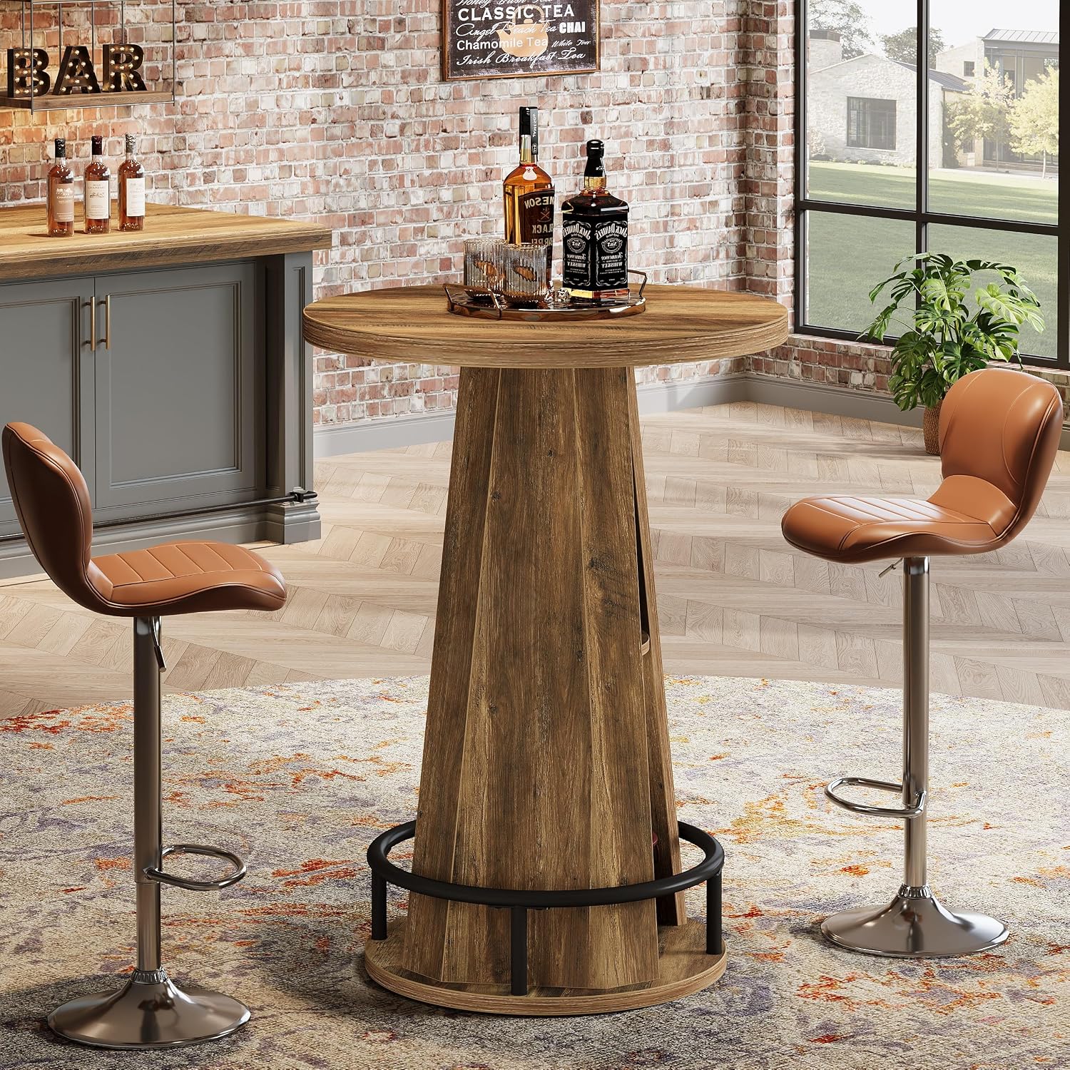 Detalle de Tribesigns Round Bar Table, 3-tier storage