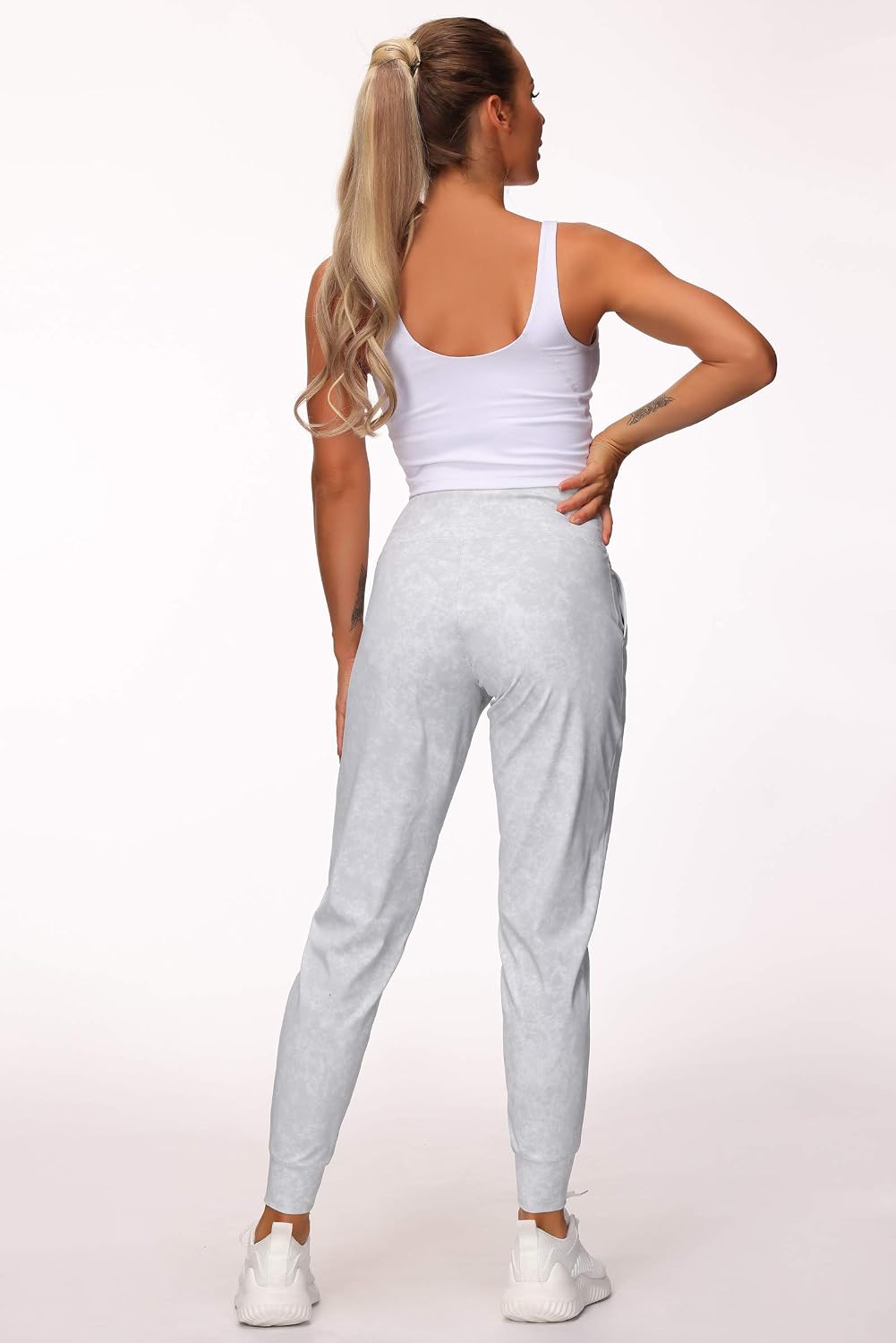 Detalle de THE GYM PEOPLE Joggers donna in tessuto 80% poliammide e 20% elastan, vita alta per yoga, fitness e tempo libero