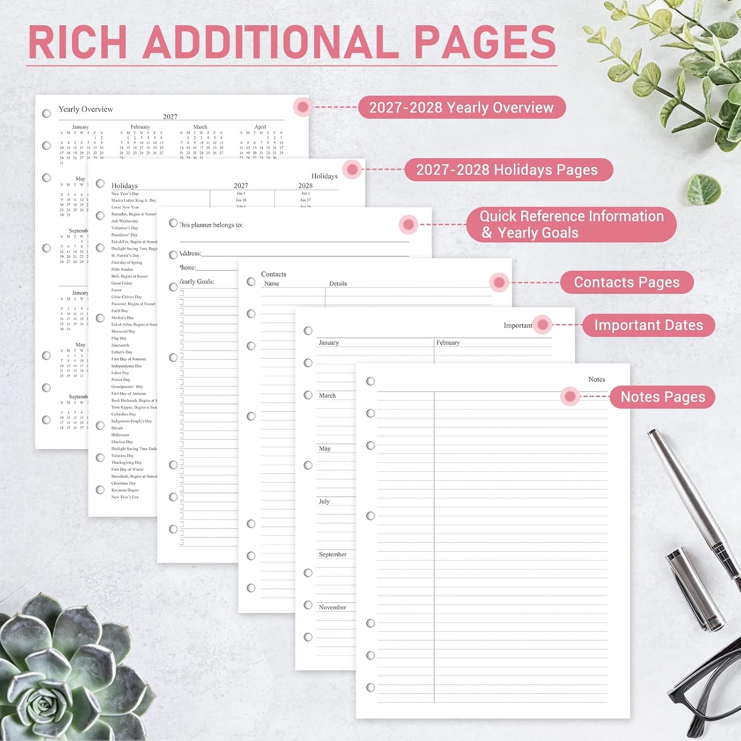 Detalle de Homlive 2027 Planner Refill, 8.5 x 11 Weekly and Monthly Inserts with Tabs