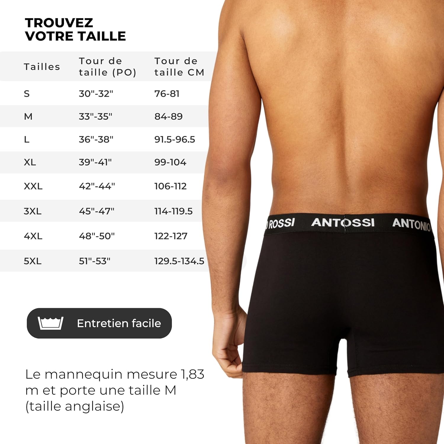 Detalle 2 de ANTONIO ROSSI – Lot de 12 boxers ajustés pour hommes avec ceinture élastique