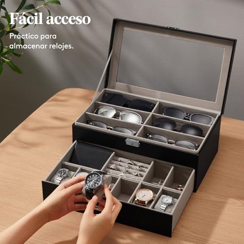 Thumbnail 7 de Lifewit organizador para gafas con caja de relojes y tapa de cristal (negro, 35 x 21 cm)