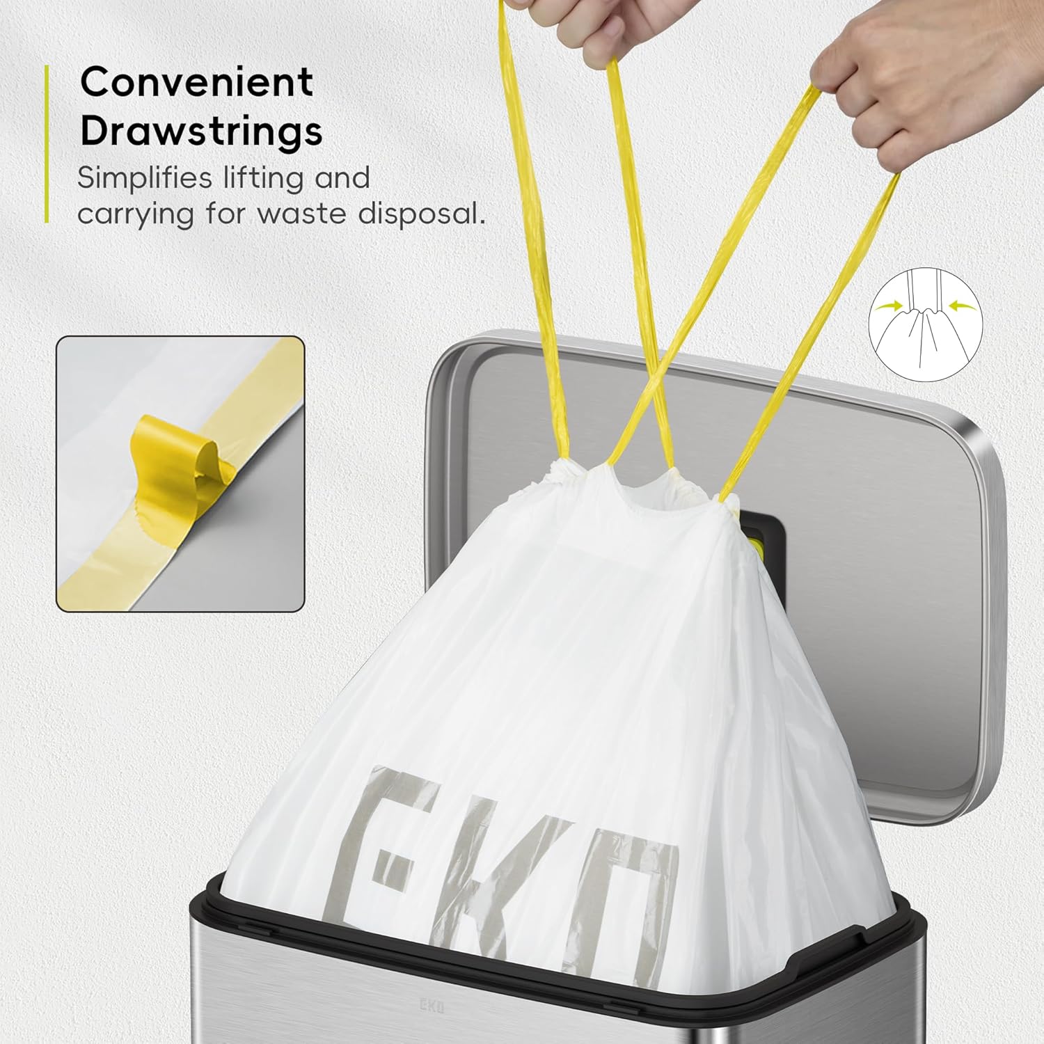 Thumbnail 5 de EKO Easy Dispense — Lot de 60 sacs poubelle extra résistants (40–60 L) avec cordon de serrage