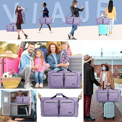 Detalle de Fmeida Bolsa de Viaje Grande 65L, plegable y resistente, color púrpura