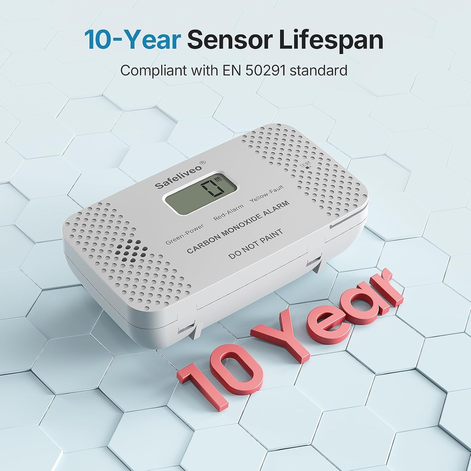 Detalle de Carbon Monoxide Detector with Digital Display (Light Grey) – 10-Year Sensor Life