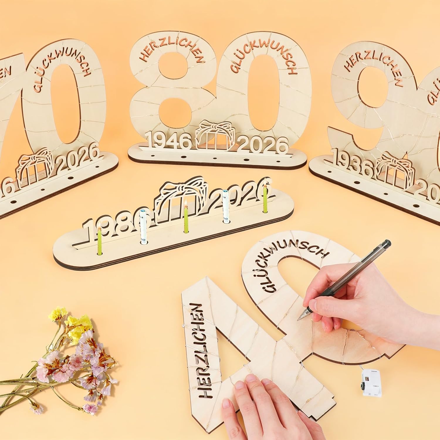 Detalle de Seutgjie Originelles Geschenk 40 Geburtstag – Holzschild mit LED-Lichterkette, 29 × 21 cm