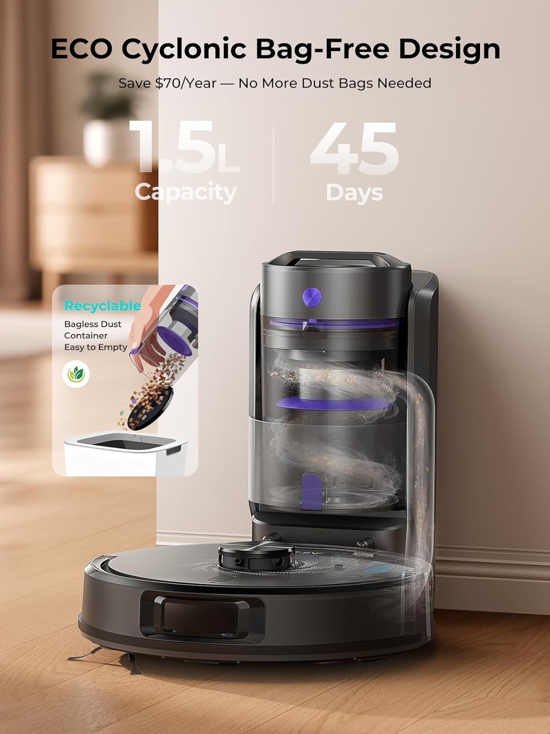 Detalle 2 de Q20 Ultra: Upgraded Bagless Robot Vacuum and Mop with Self-Emptying, LiDAR Navigation, and Smart Mapping