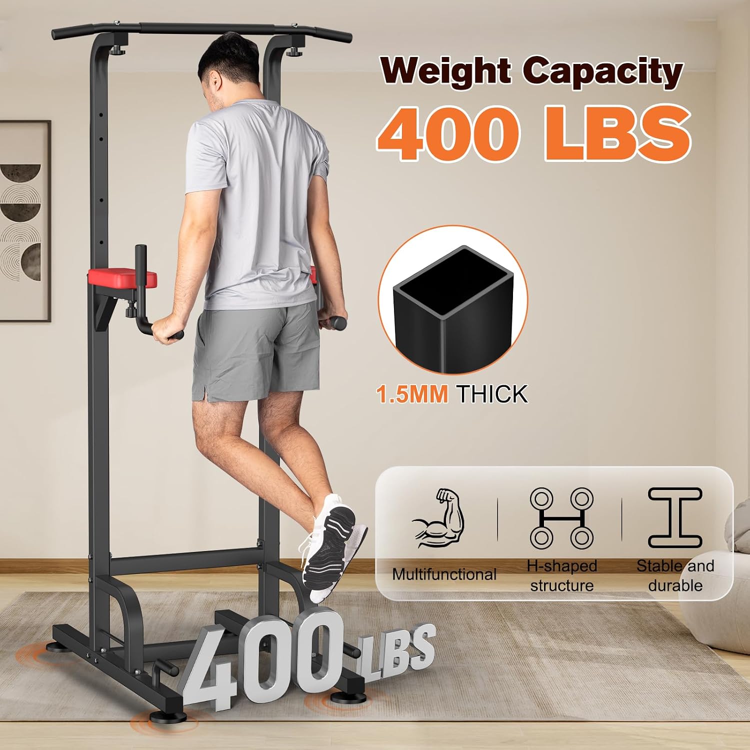 Detalle 2 de RELIFE REBUILD YOUR LIFE Power Tower Pull-Up and Dip Station, 9 Height Settings
