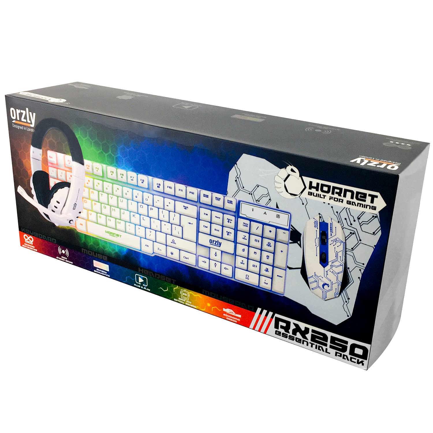 Thumbnail 1 de Hornet RX-250 4-in-1 Wired Gaming Bundle (Keyboard, Mouse, Headset, Mouse Pad) — White LED RGB Edition
