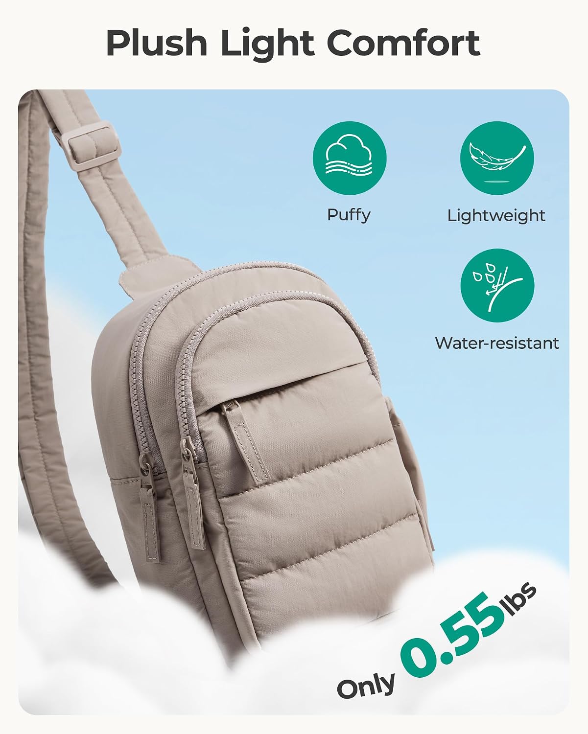 Thumbnail 5 de bagsmart Crossbody Bags for Women – 4L Sling Bag with Anti-Theft, Water-Resistant Puffer Chest Bag