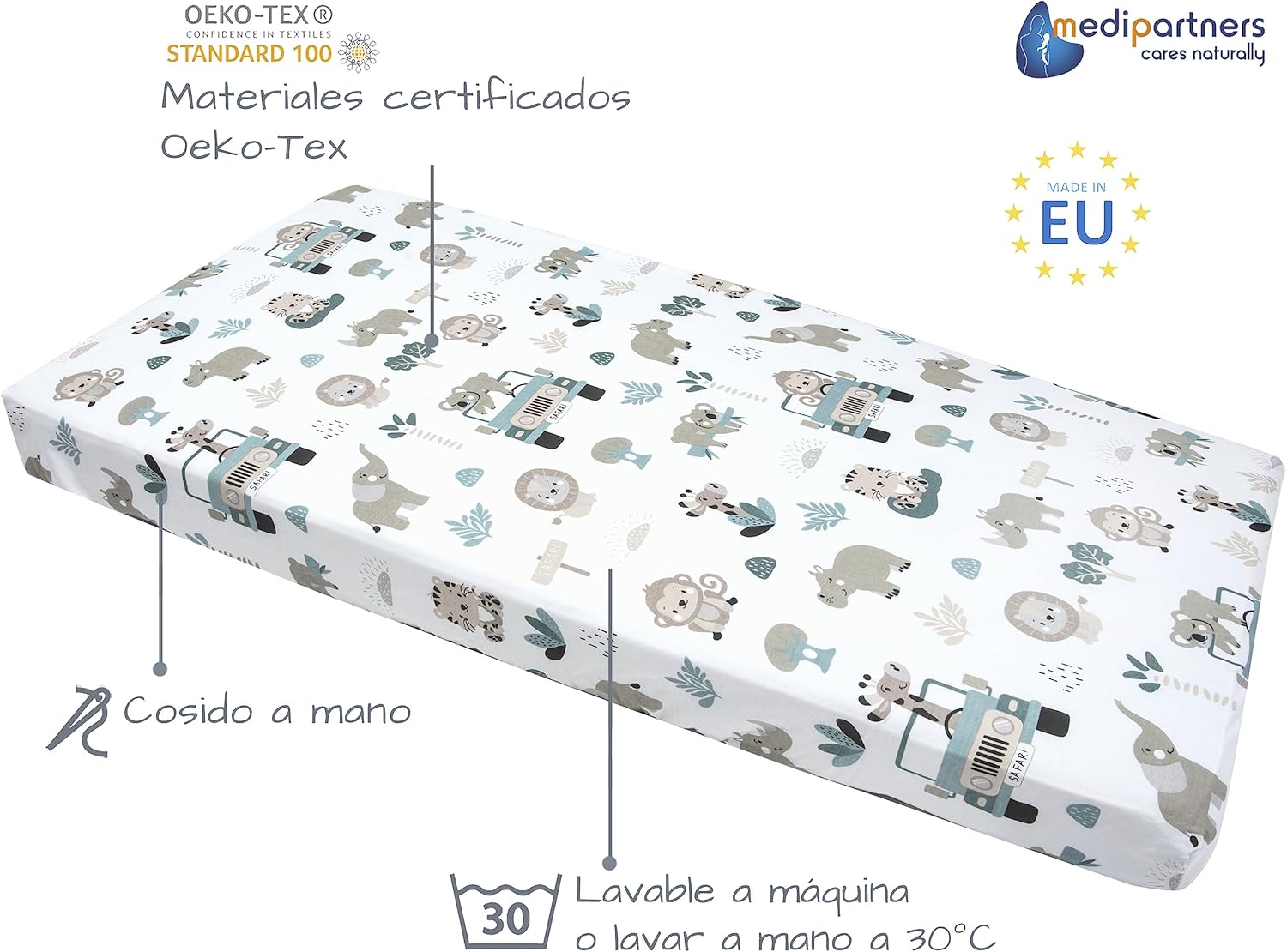 Detalle de Medi Partners Sabana Bajera Cuna 60x120 algodón