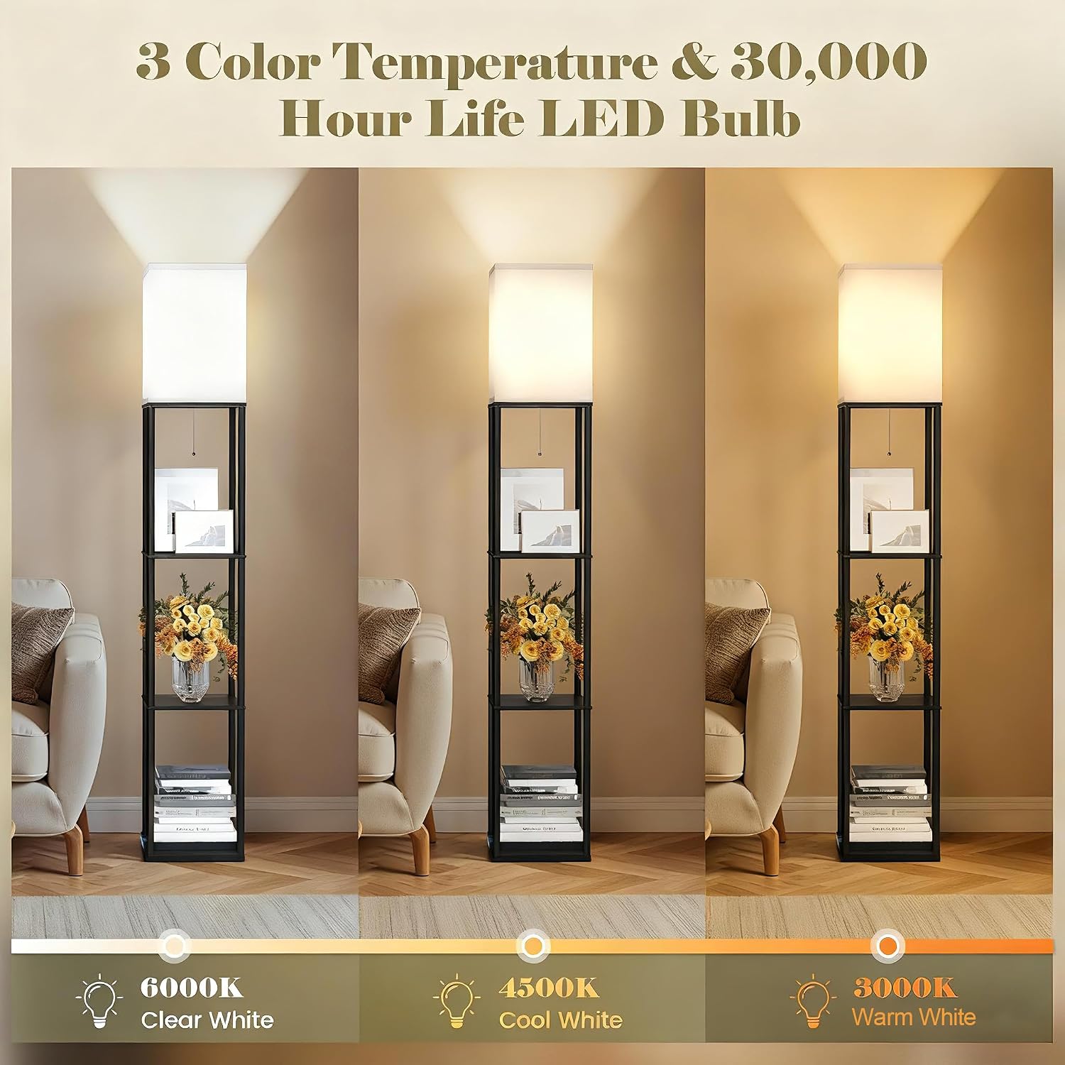 Detalle 2 de SyncGlow Floor Lamp with 3-Tier Shelves and 3-CCT LED Lighting