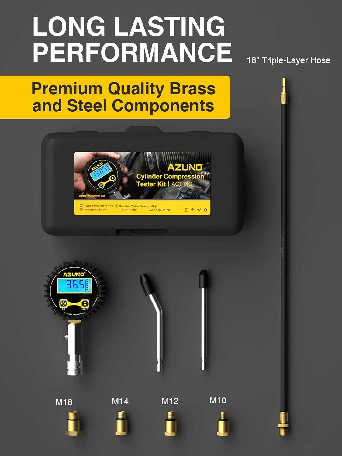 Detalle 2 de AZUNO Digital Compression Gauge, 200 PSI Gasoline Engine Tester Kit