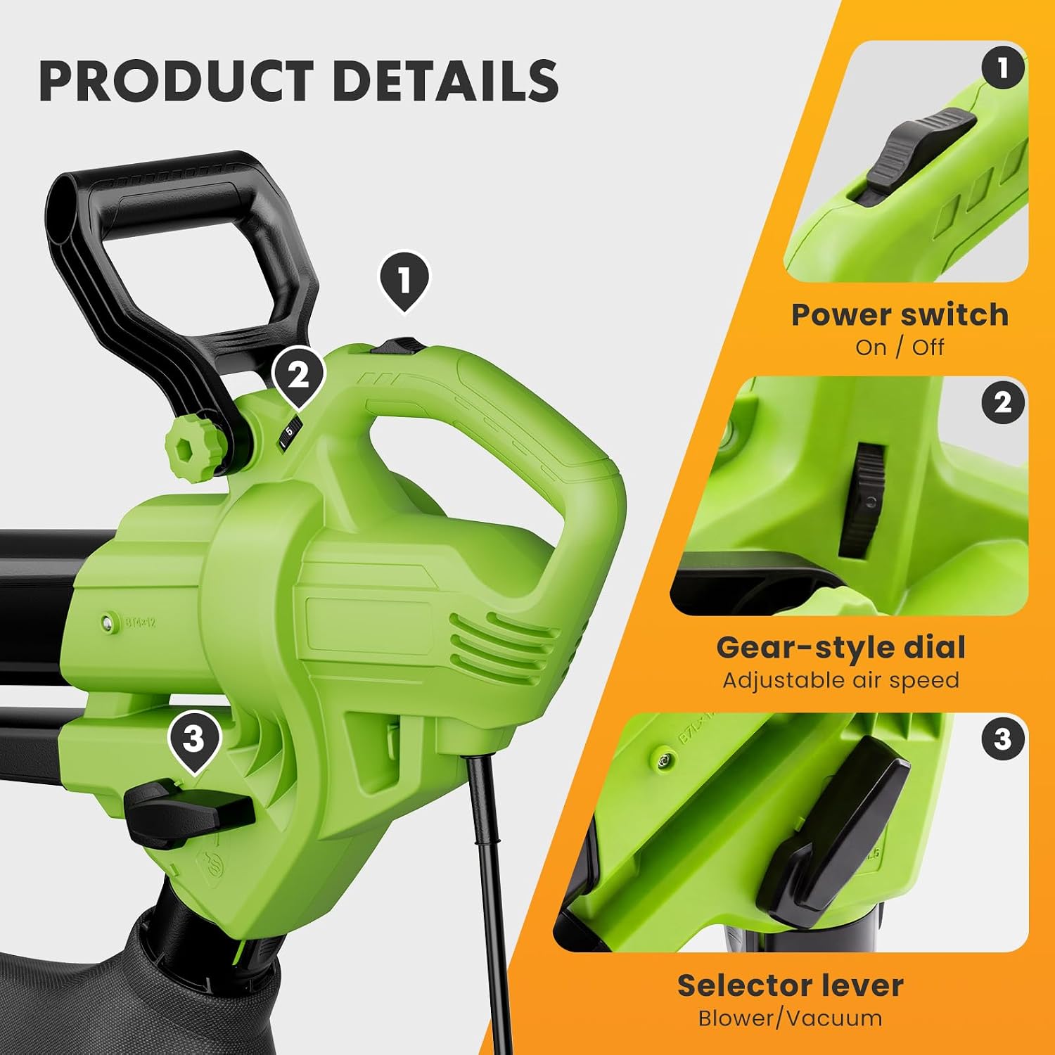 Detalle 2 de NEWBULIG Electric Leaf Blower Vacuum Mulcher with 1.2-Bushel Bag
