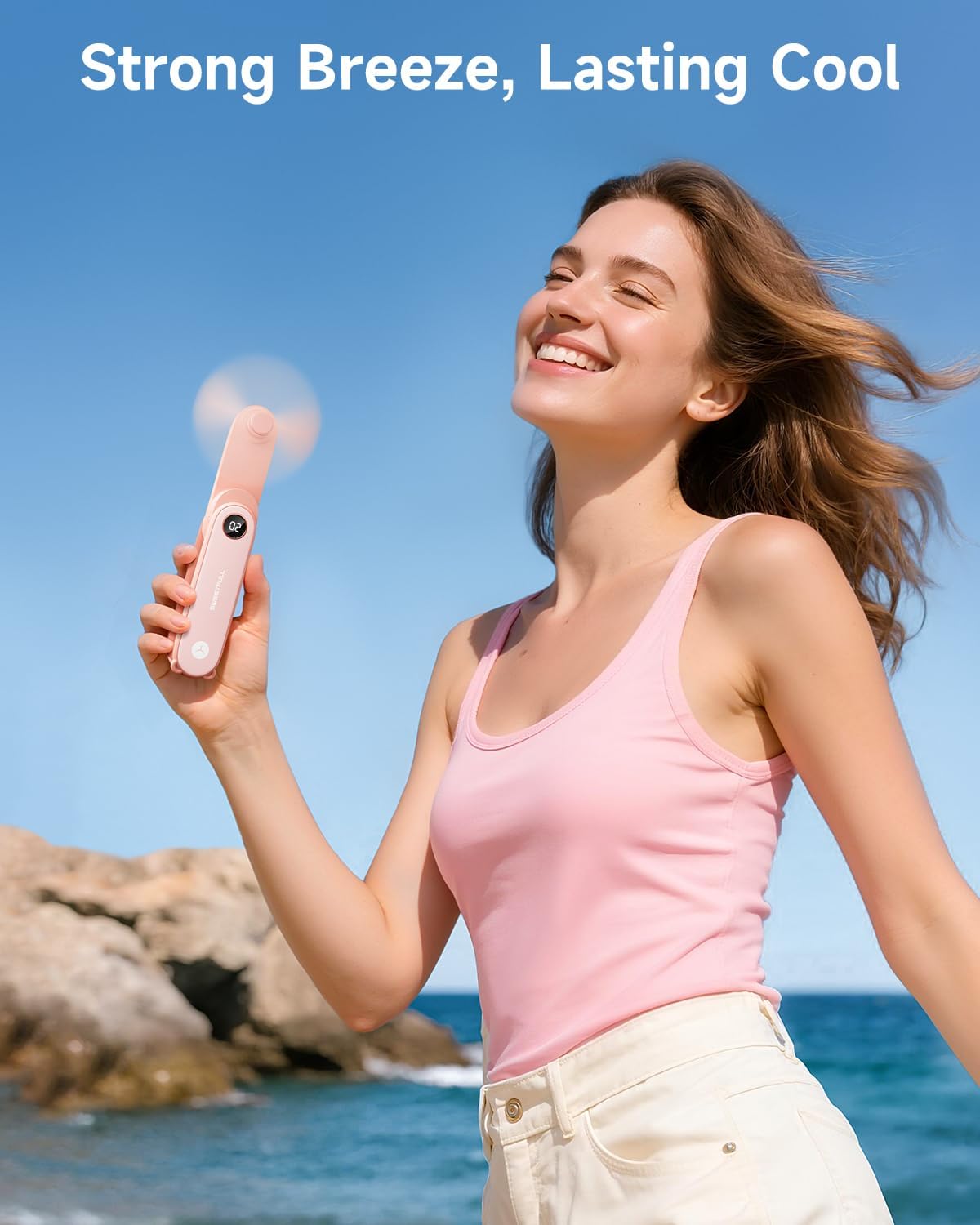 Detalle 2 de SWEETFULL Portable Handheld Mini Fan with LED Display (USB Rechargeable, Foldable, 3-in-1 Fan & Flashlight)