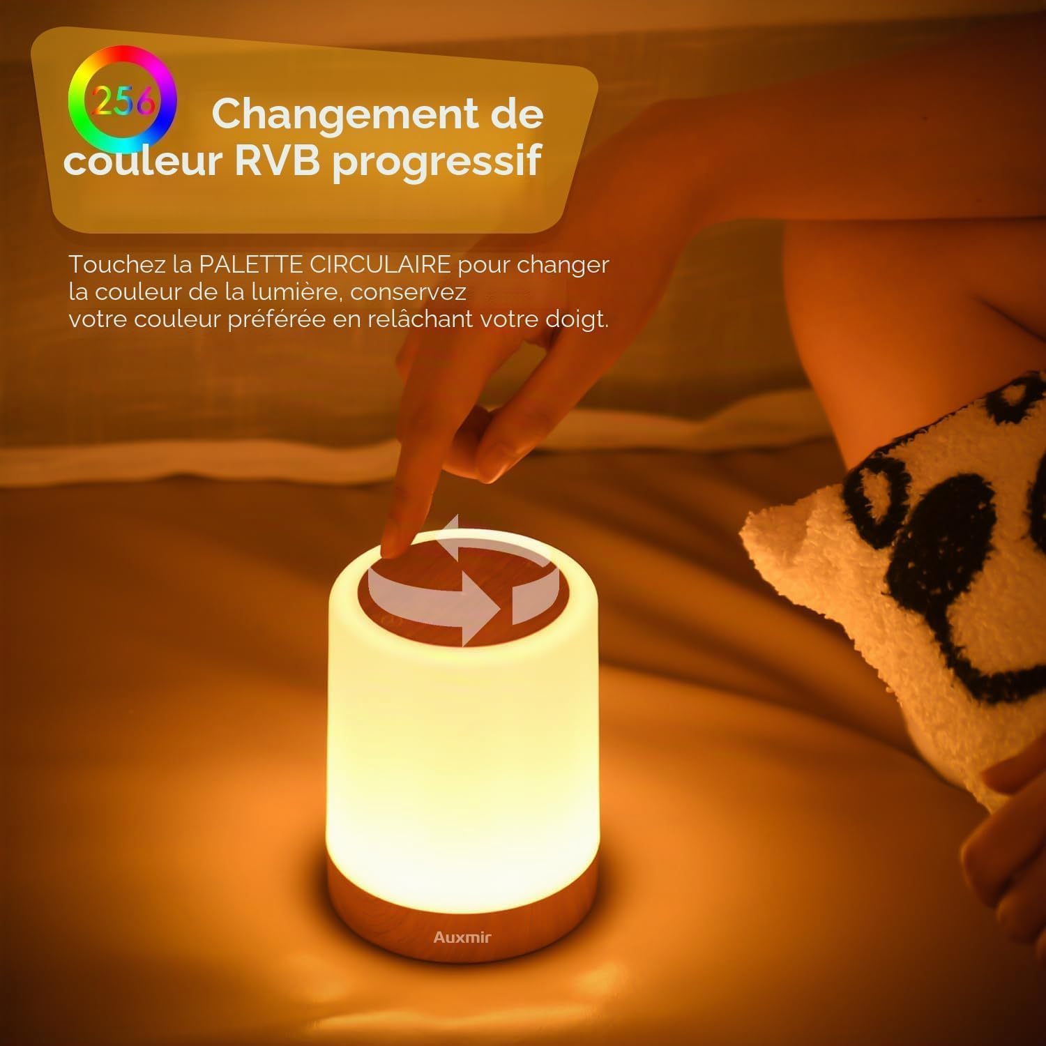 Detalle de Auxmir M2 led-bedlampje met RGB-kleuren, touchbediening en timer