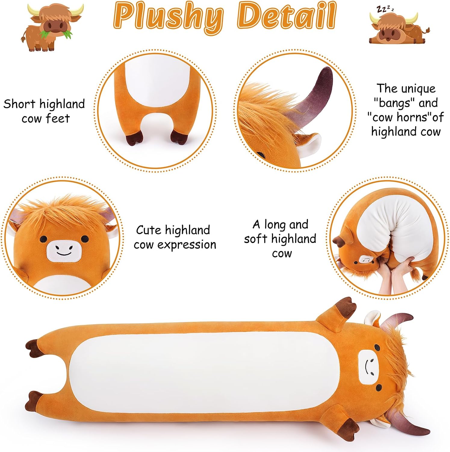 Detalle de 33.6 inch Highland Cow Plush Pillow: Giant Hugging Cushion for Cozy Moments