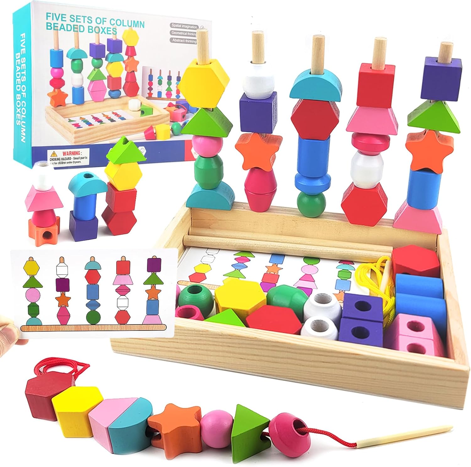 Detalle de Guopai Montessori Spielzeug ab 2-4 Jahren – Fädel- und Steckspiel aus Holz mit Aufbewahrungsbox