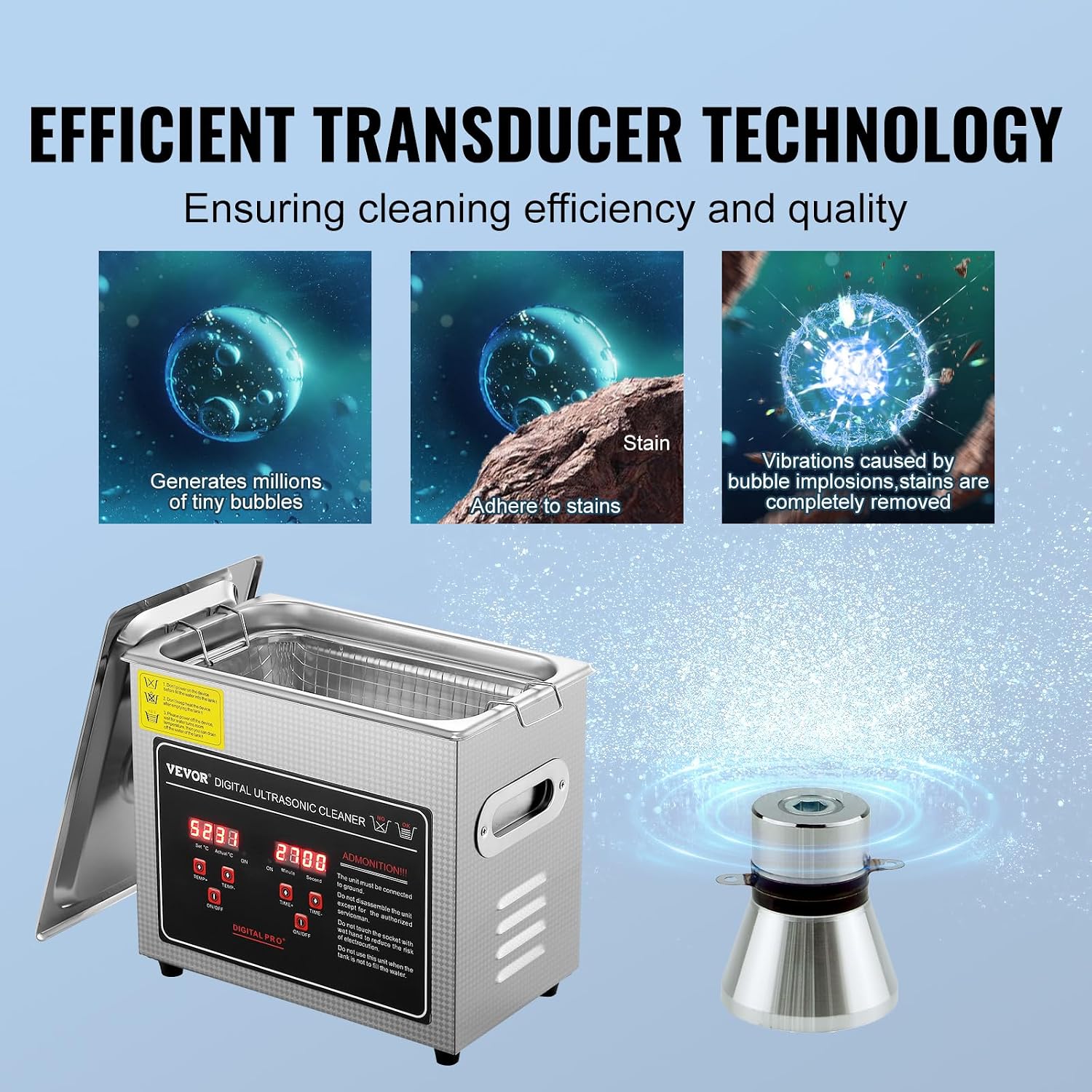 Thumbnail 2 de VEVOR 3L Ultrasonic Cleaner with 40kHz Cleaning and Heated SUS304 Tank