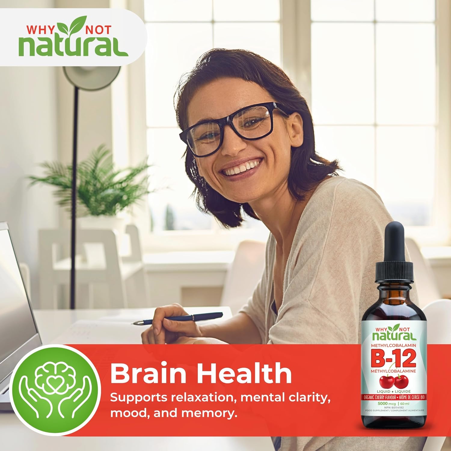 Detalle de Why Not Natural B12102 Organic Liquid Vitamin B12, 5,000 mcg, Cherry Flavour