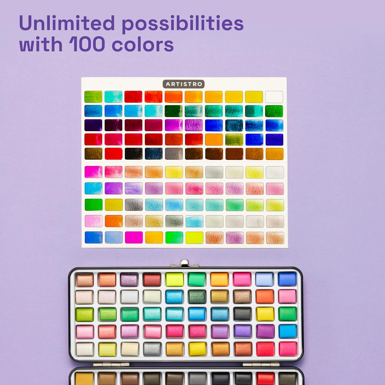Thumbnail 2 de ARTISTRO 100 Watercolour Paint Set – Portable Travel Kit with Palette & Brush Pens