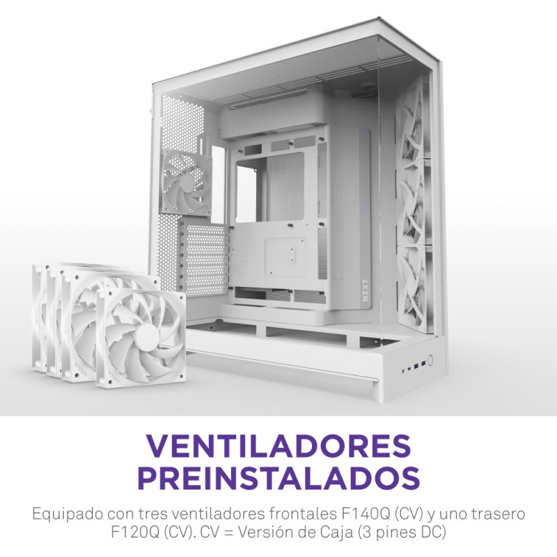 Detalle de NZXT H9 Flow Blanco — caja ATX con ventana